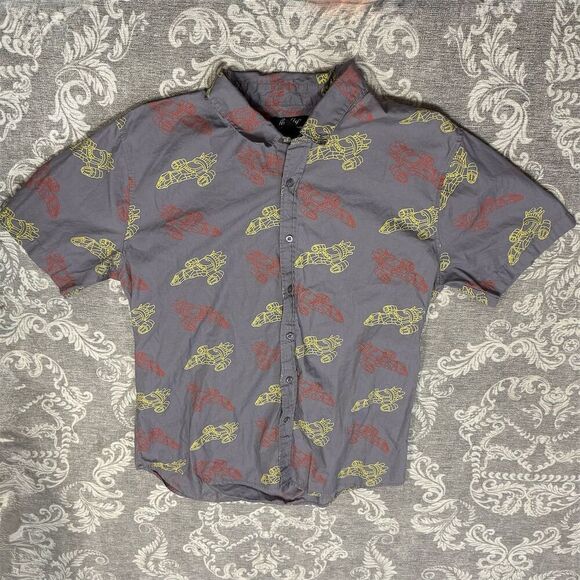 Vintage Men's M Gray Graphic Print Firefly Serenity Short Sleeve Button-Up Shirt - Picture 1 of 6